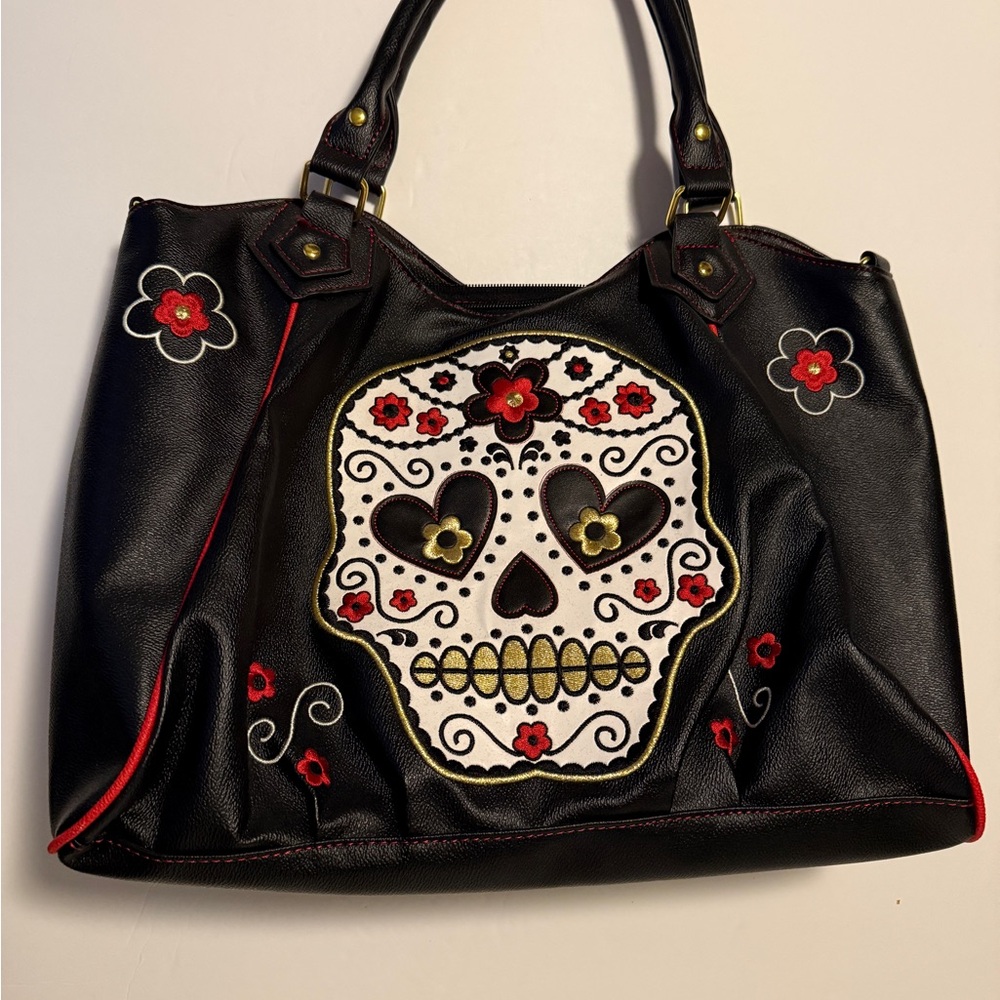 Black Skull Embroidered Tote Bag